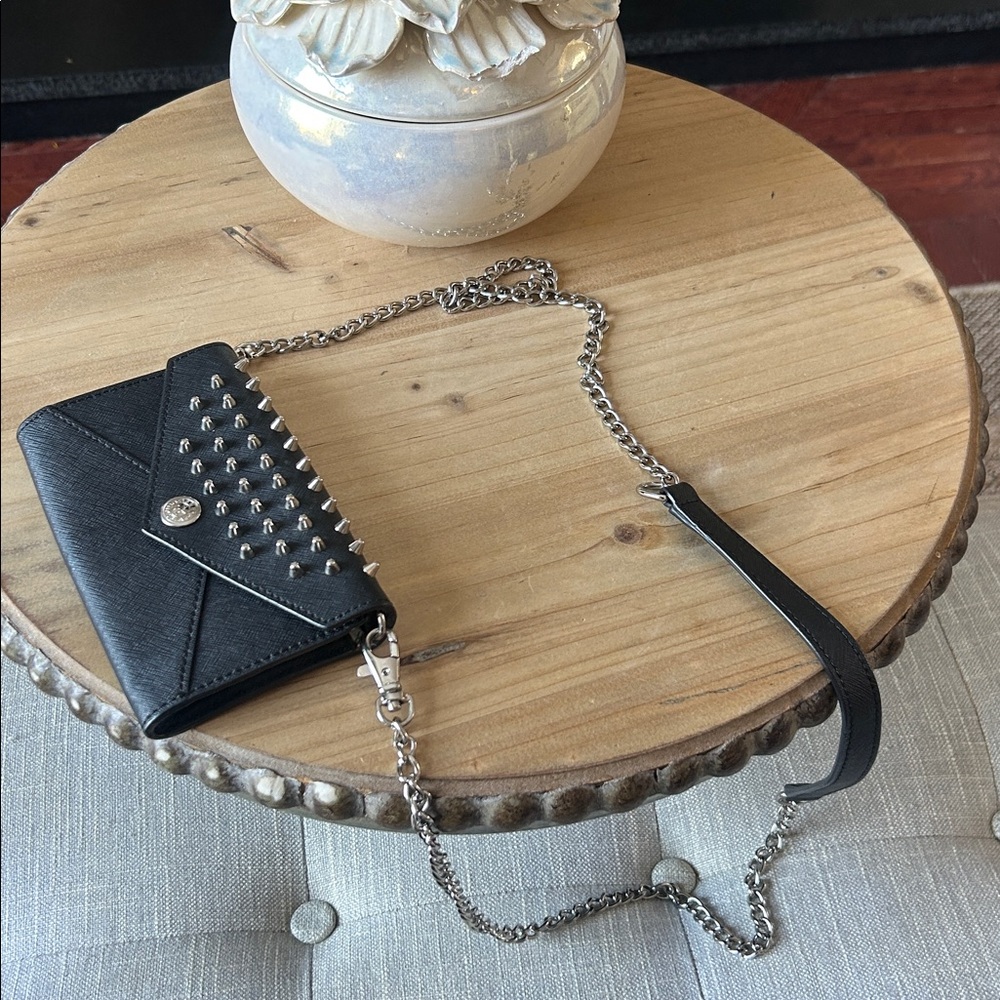 Rebecca Minkoff Saffiano Leather Studded Wallet On Chain Crossbody Bag Black